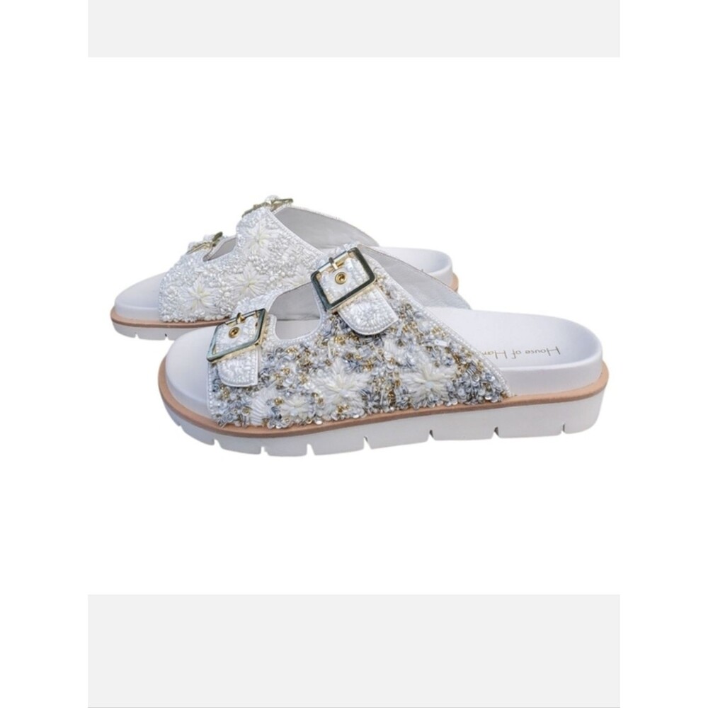 NWT House Of Harlow 1960 White Beaded Sandals